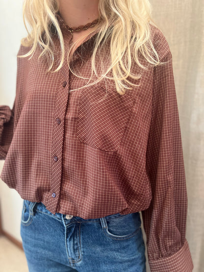 Check blouse met elasticed hem