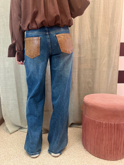 jeans lederen zakken