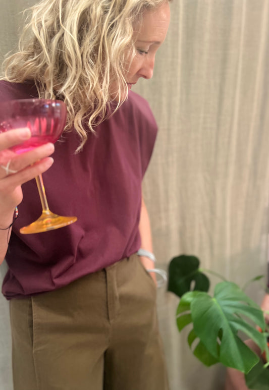 t-shirt met schoudervulling bordeaux