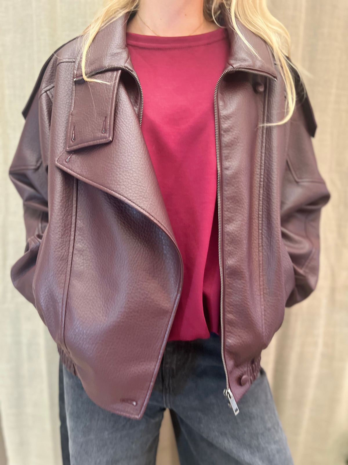 biker jacket lederlook oversized