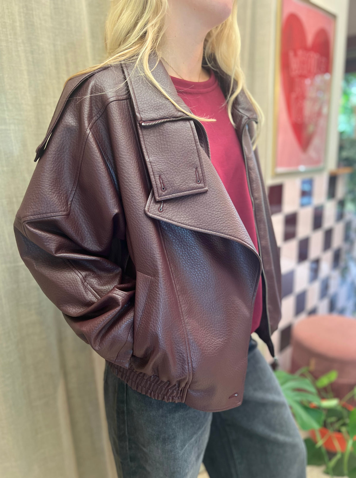 biker jacket lederlook oversized