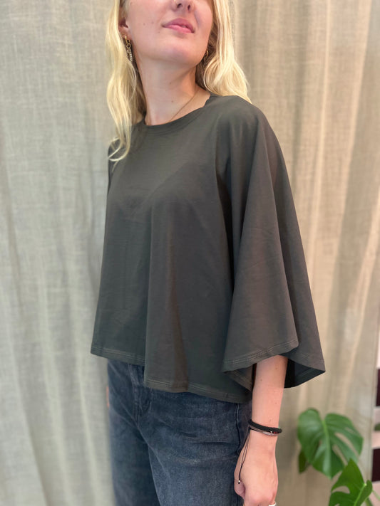 t-shirt khaki-grijs-batsleeves