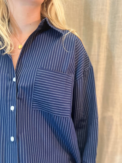 blousje navy met krijtstreep