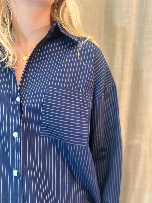 blousje navy met krijtstreep