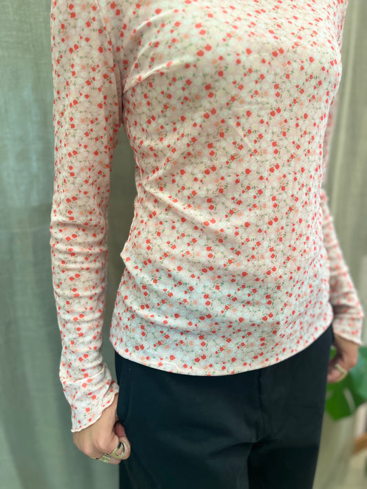 t-shirt mesh met bloemetjes lichtroos