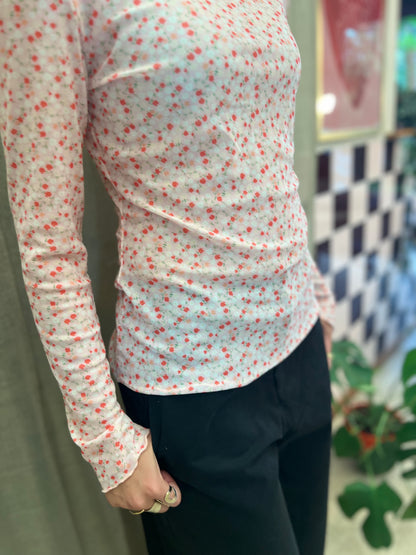 t-shirt mesh met bloemetjes lichtroos