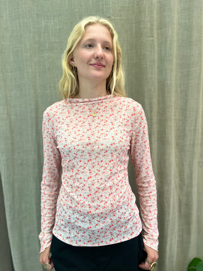 t-shirt mesh met bloemetjes lichtroos