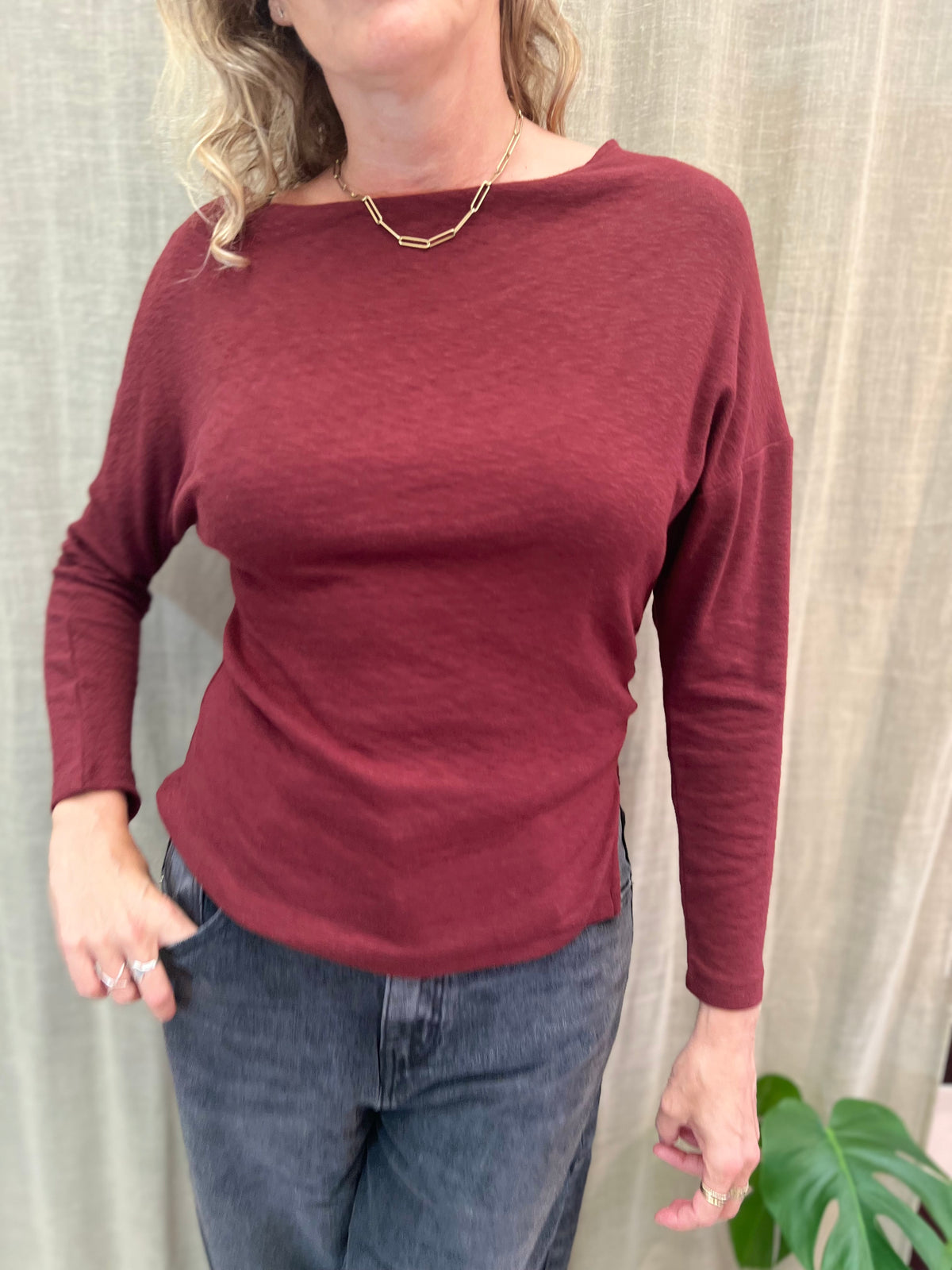 Bordeaux tshirt-boothals