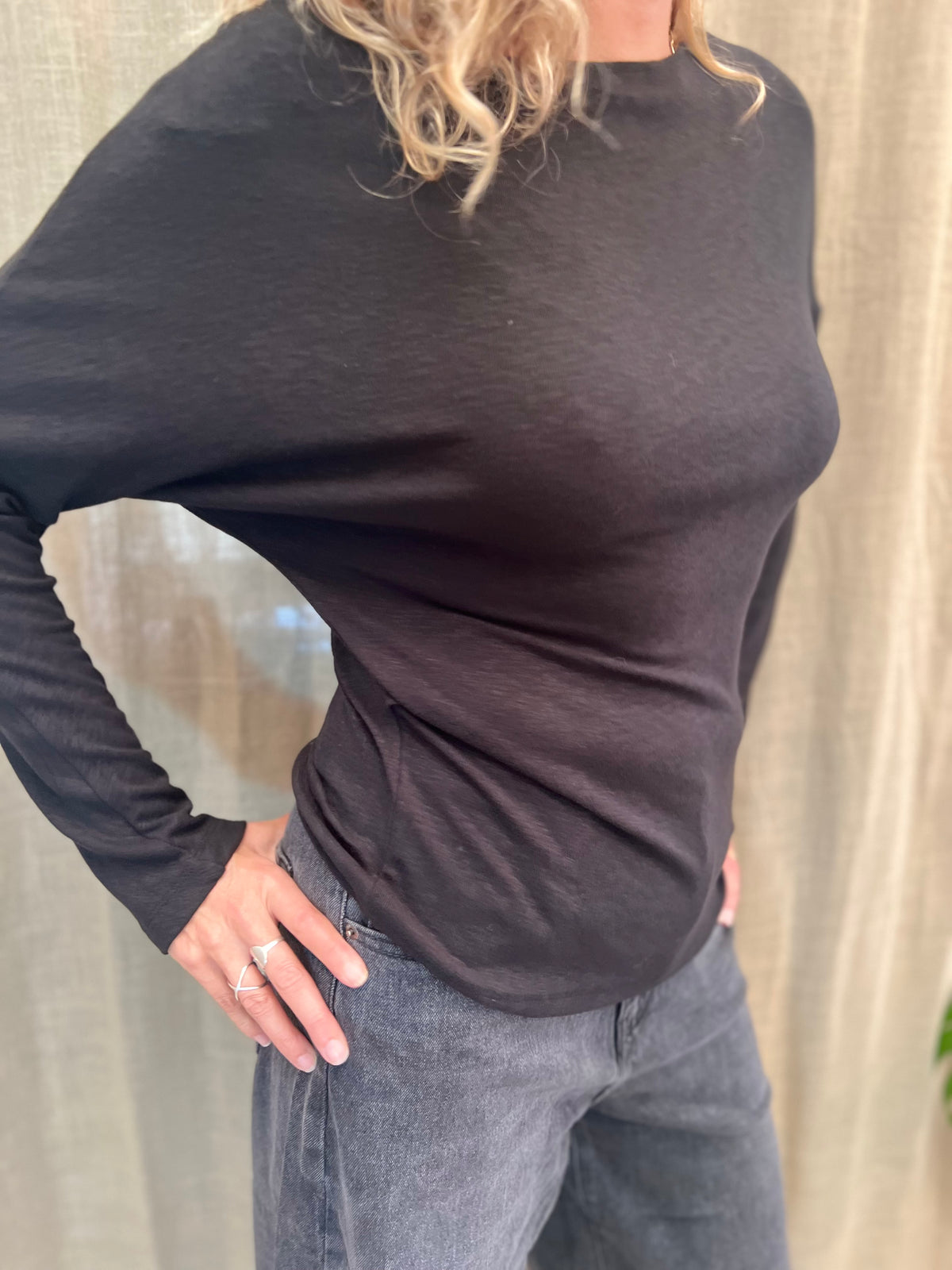 Zwart tshirt-boothals