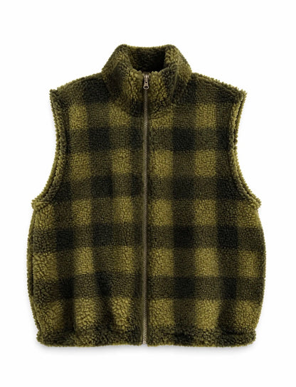 Teddy Check Bodywarmer – Olive/Khaki