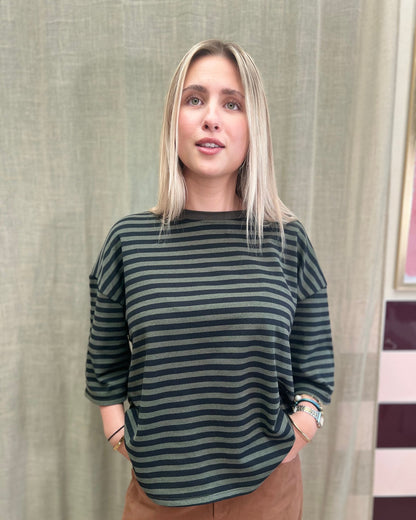 Oversized T-shirt – Khaki/Black Stripe