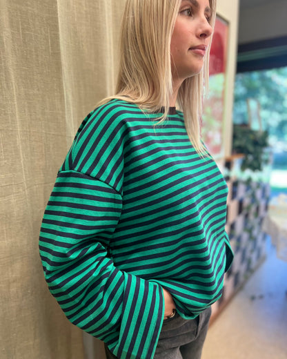 Basic Oversized Longsleeve – Navy/Green Stripe