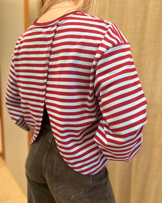Open Back T-shirt – Sky Blue/Burgundy Stripe