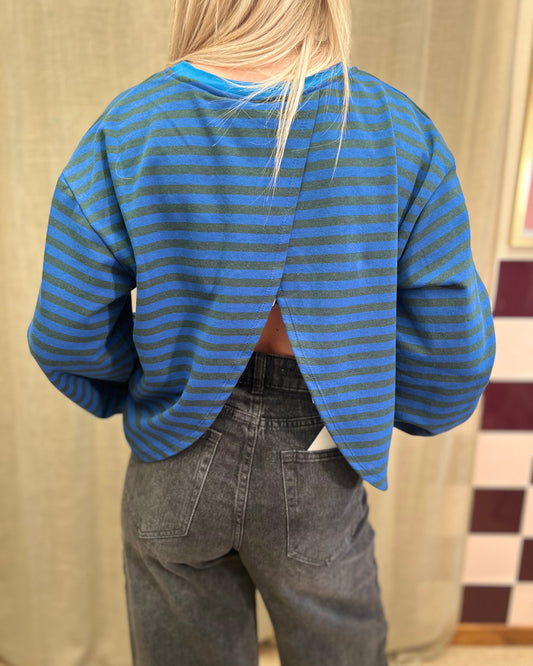 Open Back T-shirt – Electric blue/navy