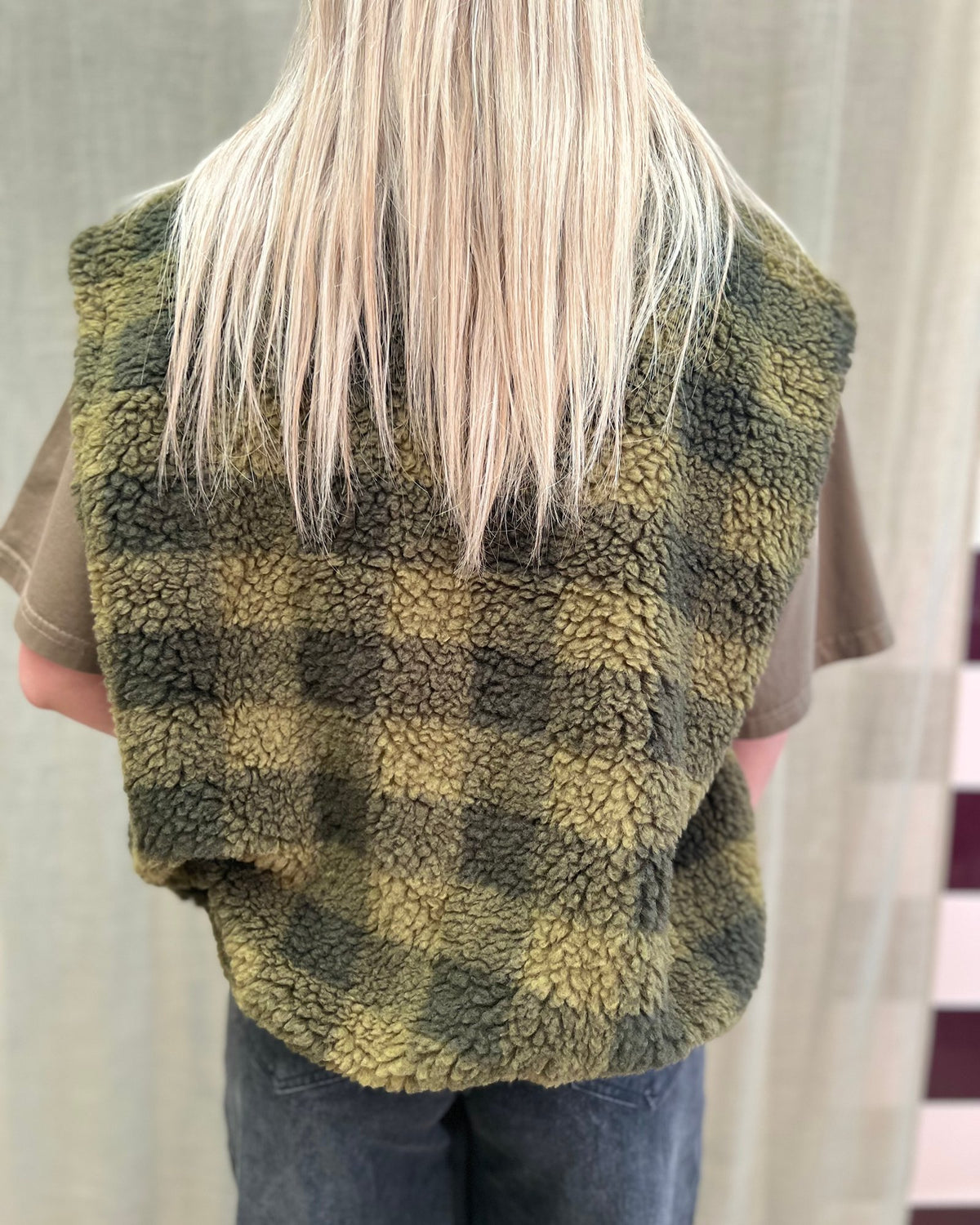 Teddy Check Bodywarmer – Olive/Khaki
