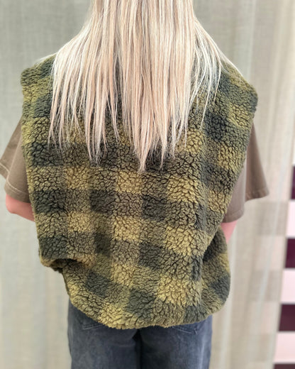 Teddy Check Bodywarmer – Olive/Khaki