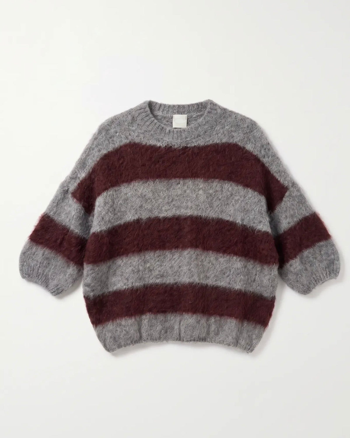 Oversized Striped Knit – Grey/Burgundy