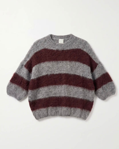 Oversized Striped Knit – Grey/Burgundy