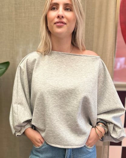 Heavy Jersey Top met Ballonmouwen – grijs