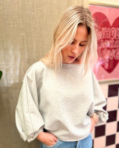 Heavy Jersey Top met Ballonmouwen – grijs