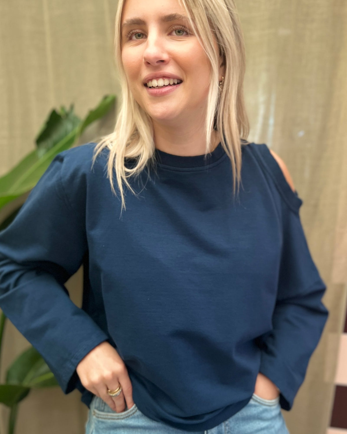 Navy Blue tshirt – Open Shoulder 💙