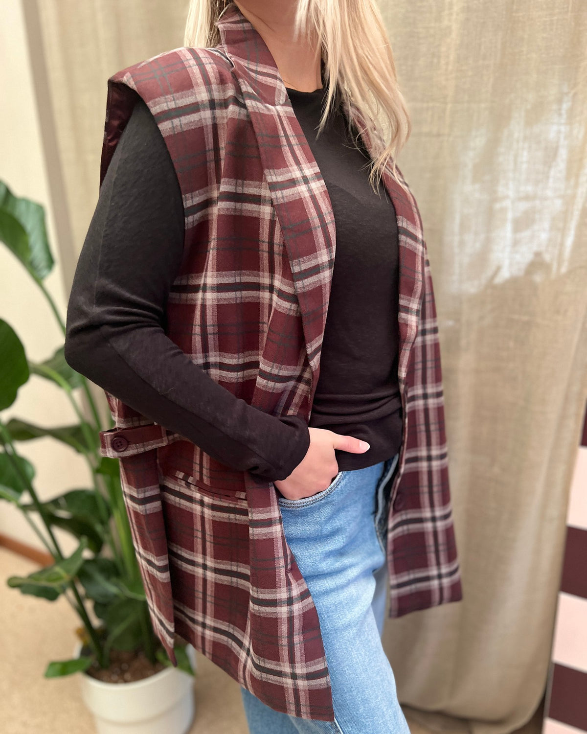 Geruite blazer– Bordeaux