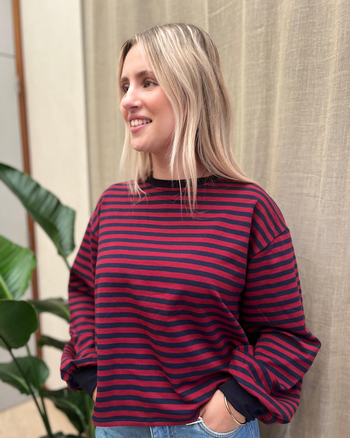Open Back T-shirt – navy/bordeaux