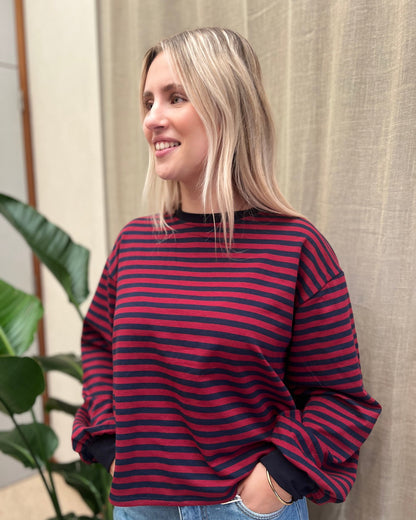 Open Back T-shirt – navy/bordeaux
