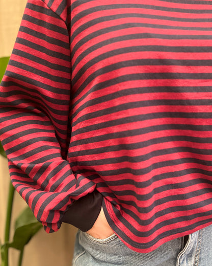 Open Back T-shirt – navy/bordeaux