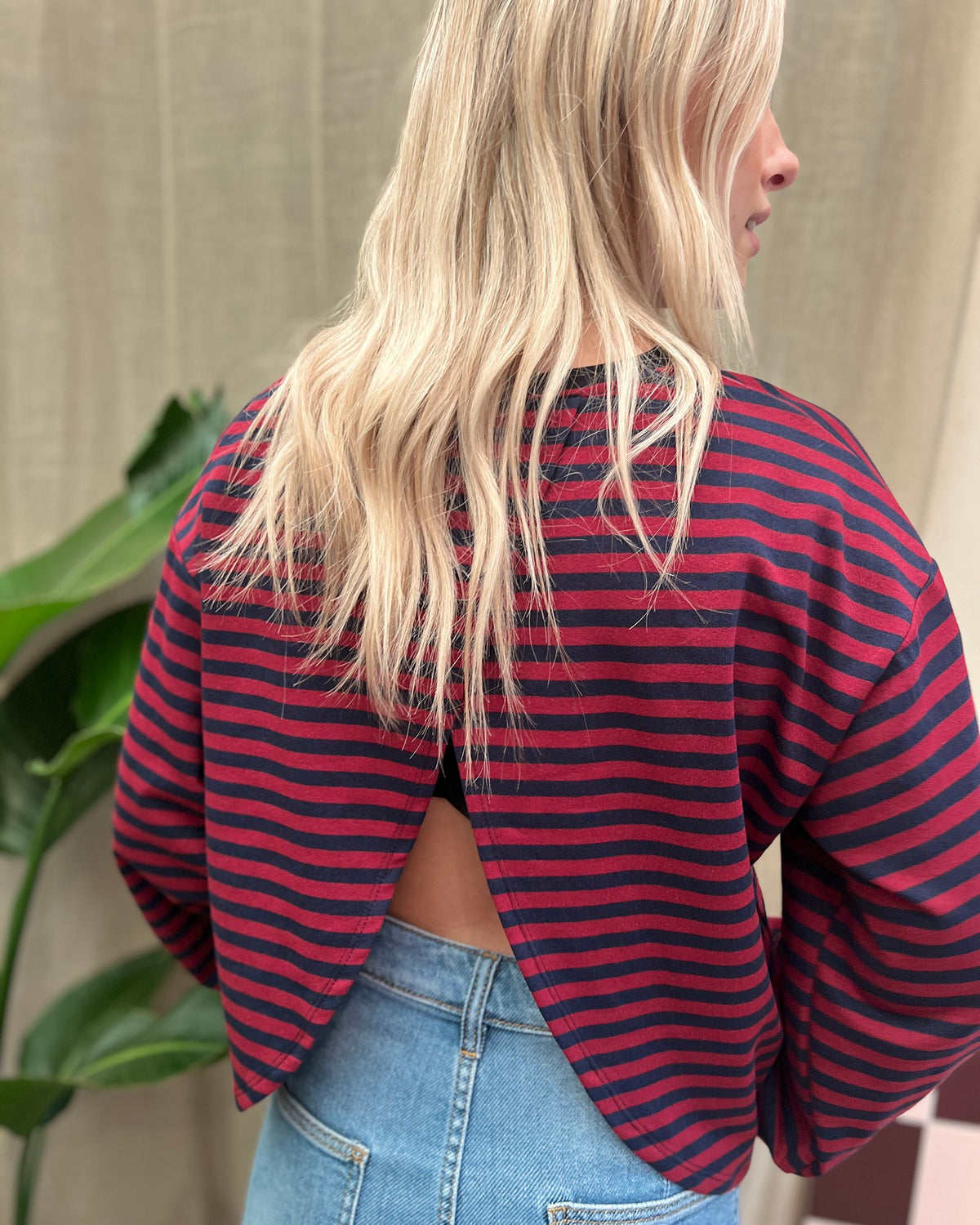 Open Back T-shirt – navy/bordeaux