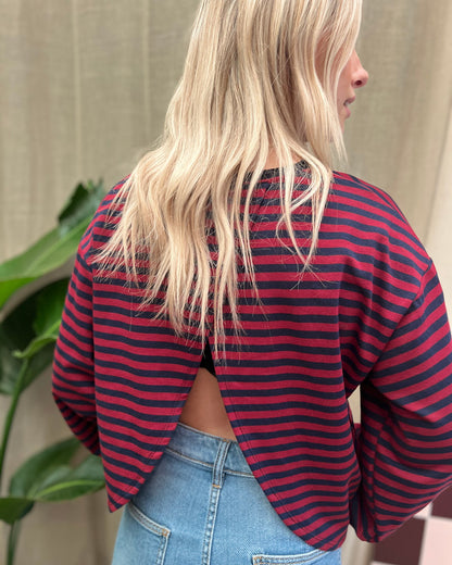 Open Back T-shirt – navy/bordeaux