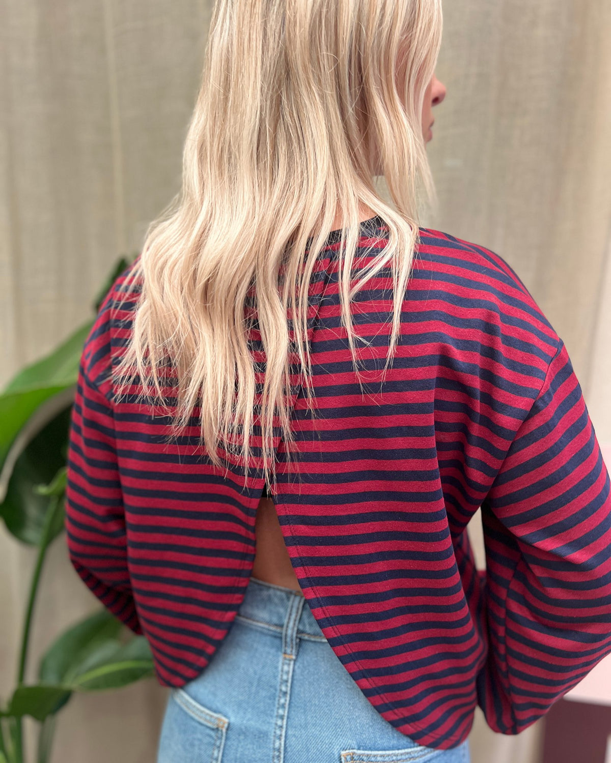 Open Back T-shirt – navy/bordeaux