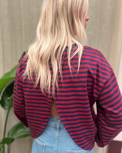 Open Back T-shirt – navy/bordeaux