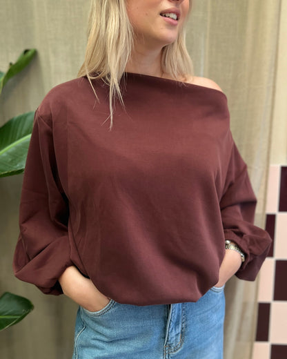 Oversized Sweater met Boothals – Bordeaux