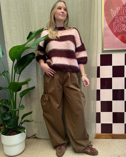 Oversized Striped Knit – pink/Burgundy