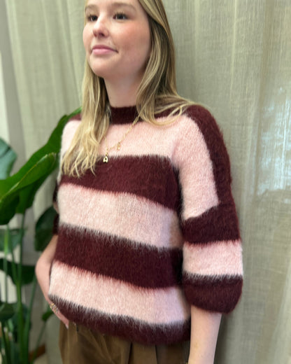 Oversized Striped Knit – pink/Burgundy