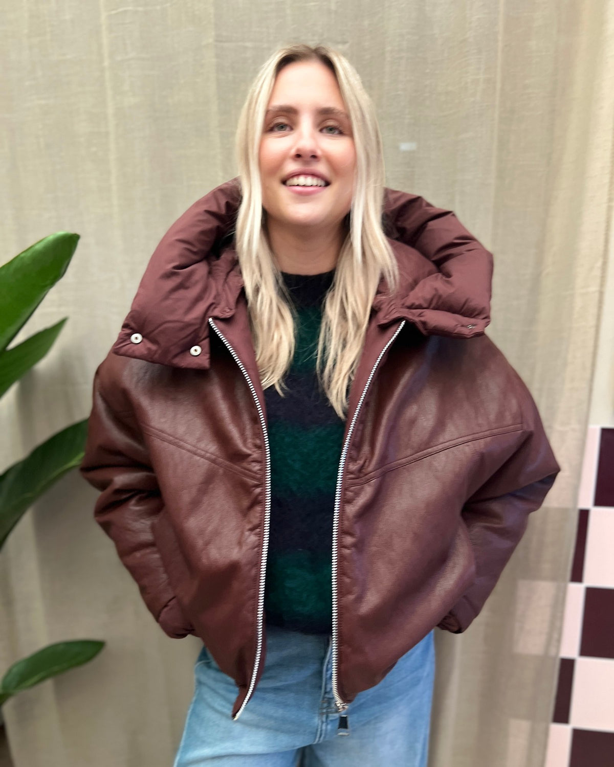 Bordeaux Puffer Jacket – Faux Leather