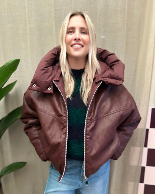 Bordeaux Puffer Jacket – Faux Leather