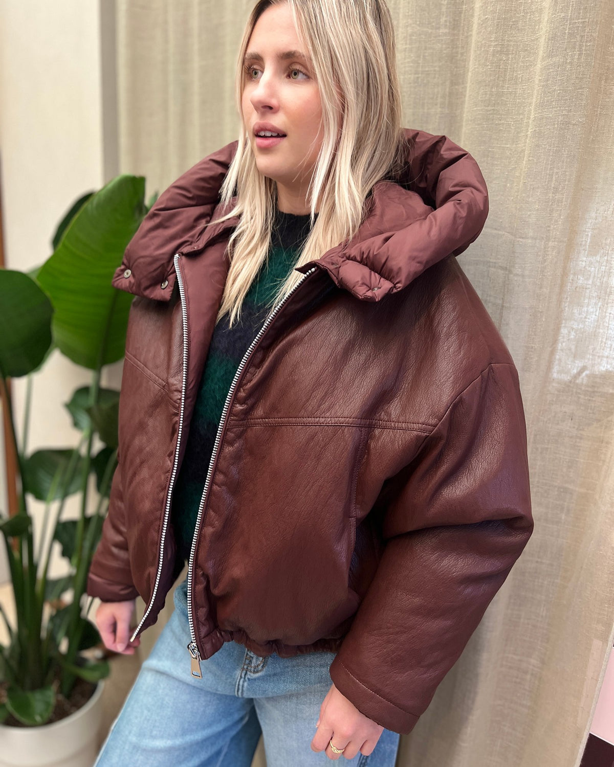 Bordeaux Puffer Jacket – Faux Leather