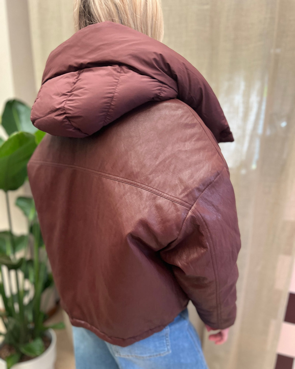 Bordeaux Puffer Jacket – Faux Leather