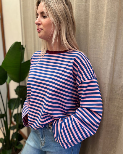 Oversized Striped T-shirt – Pink & Blue 💗