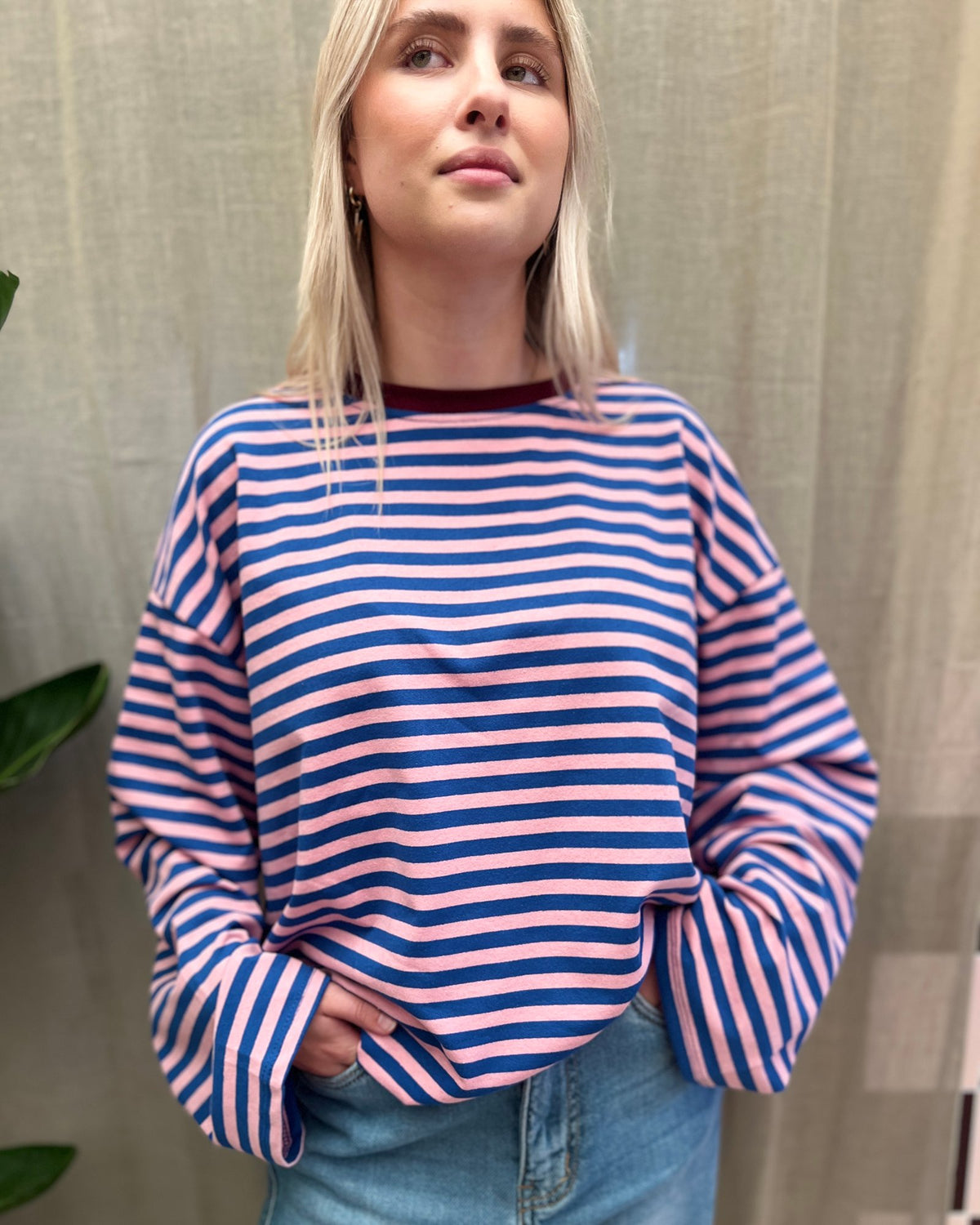 Oversized Striped T-shirt – Pink & Blue 💗