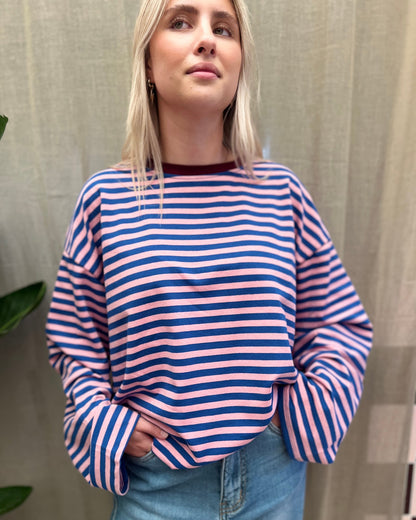 Oversized Striped T-shirt – Pink & Blue 💗