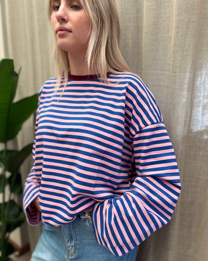 Oversized Striped T-shirt – Pink & Blue 💗