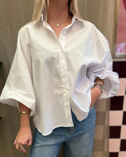 Witte Blouse met Oversized Mouwen