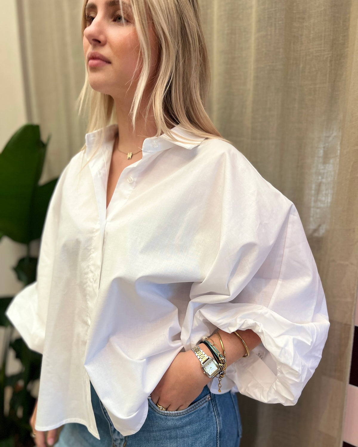 Witte Blouse met Oversized Mouwen
