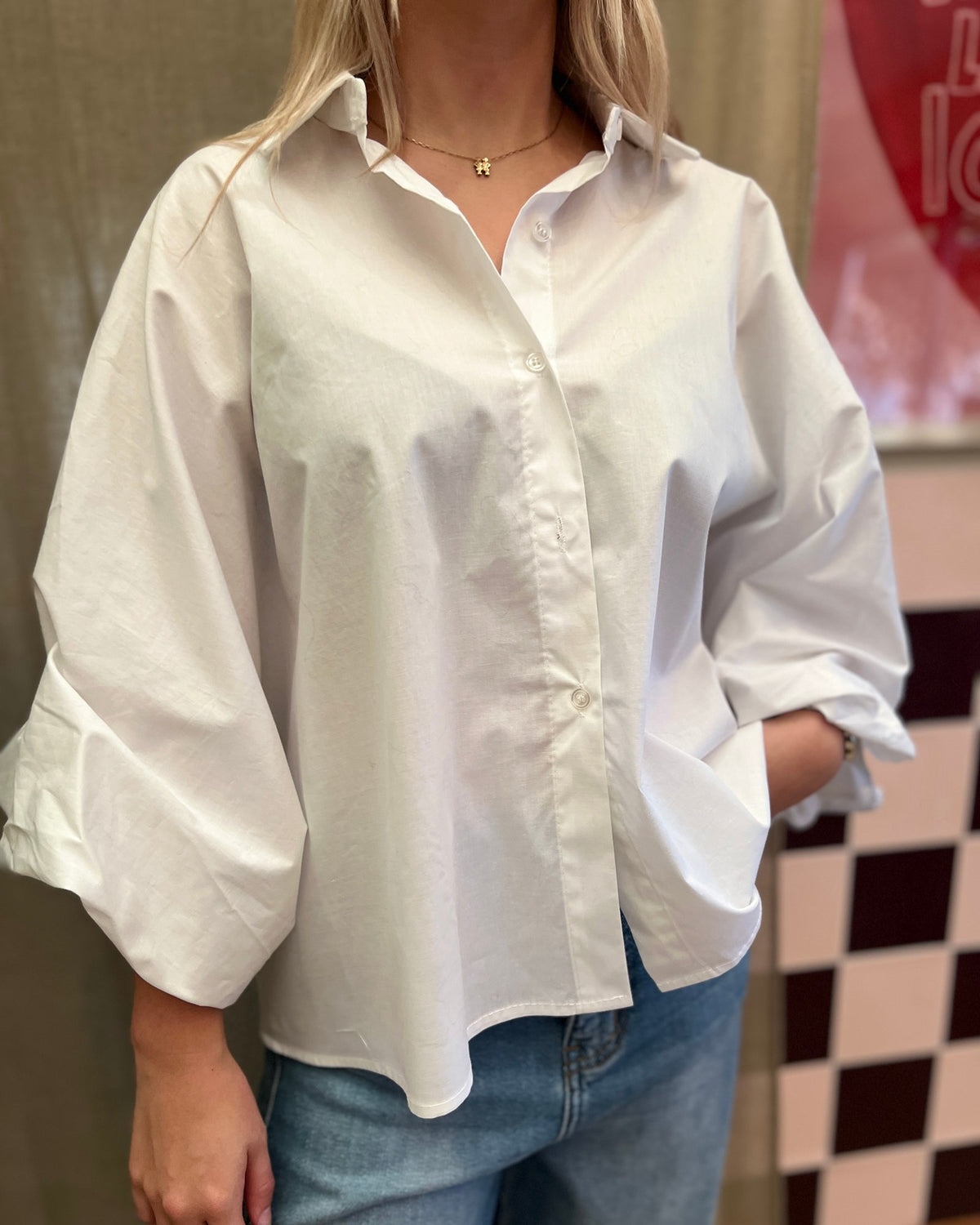 Witte Blouse met Oversized Mouwen