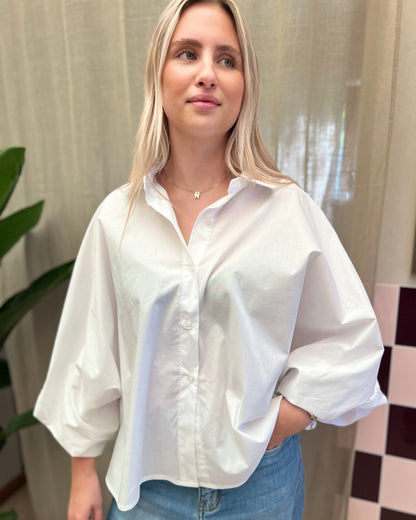 Witte Blouse met Oversized Mouwen