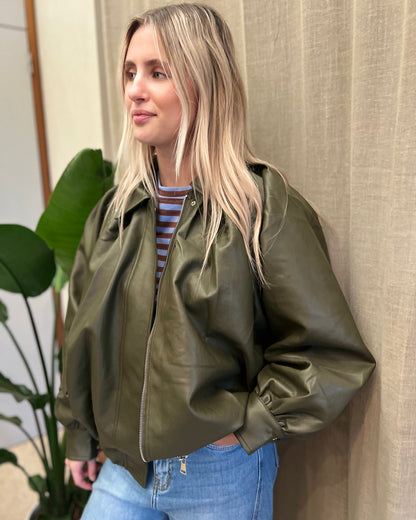 Khaki Faux Leather Jacket