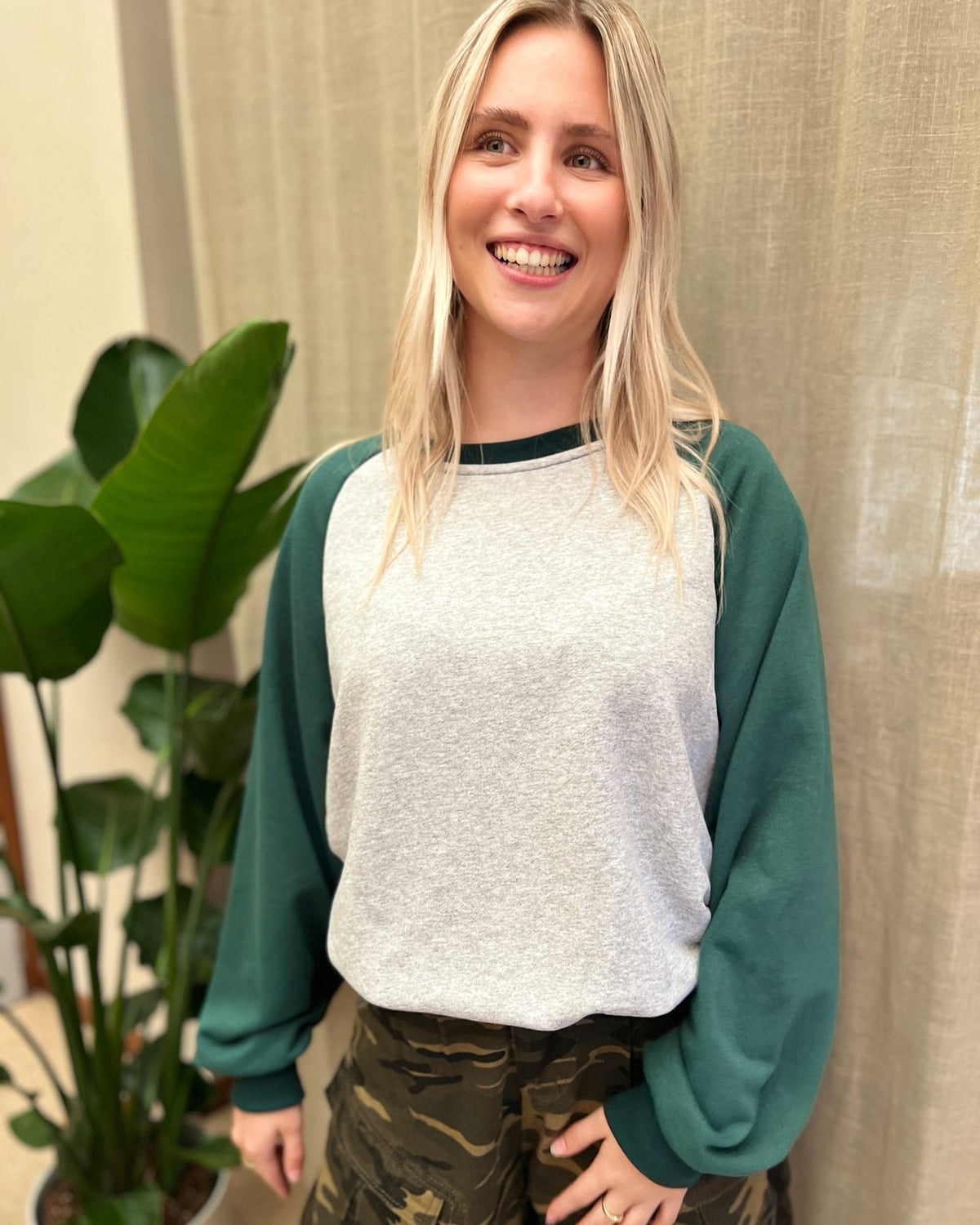 Oversized Raglan Sweater – wit/groen